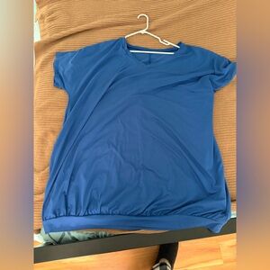 SHEIN Blue Short Sleeve V-Neck Peplum Hem Top